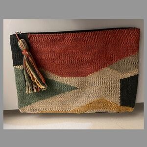 Ba & Sh RAFFIA COTTON POUCH HANDMADE NEW
